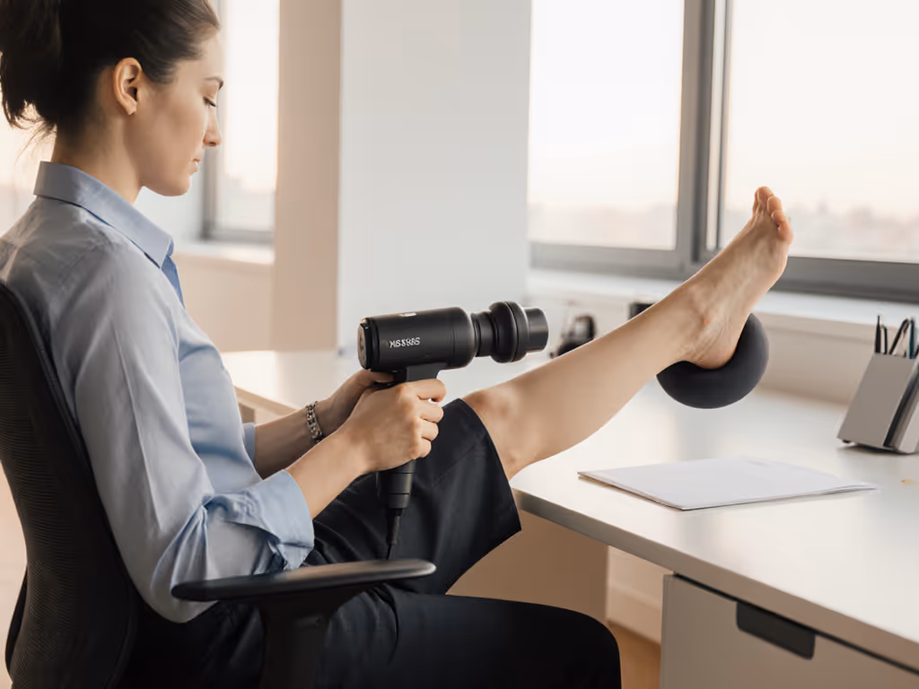person_using_massage_gun_on_calf_in_quiet_office_setting
