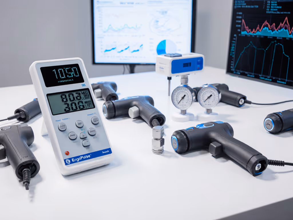 standardized_massage_gun_testing_setup_with_decibel_meter_and_torque_sensor
